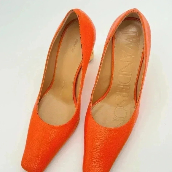 New, JW BUBBLE HEEL LEATHER PUMPS Orange Color Size 38 - Picture 10 of 16